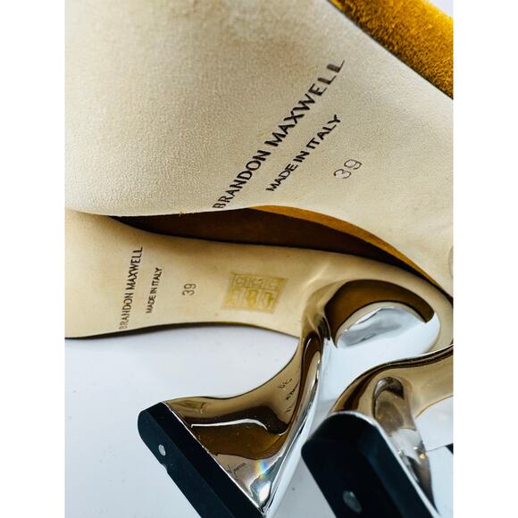 Brandon Maxwell Camel Suede Knee High Boots Sz 39 US 9 Sculptural Metallic Heel - Picture 4 of 9